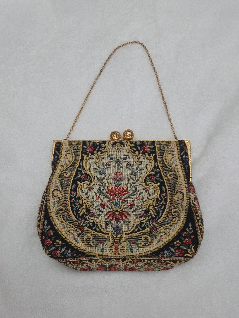 Vintage 1950s Walborg Floral Tapestry Bag Made In France